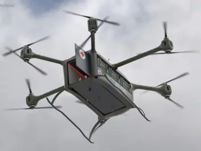 Tactical Medical Transport Quadcopter and Stretcher  purchase 3D model