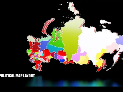 RUSSIA POLITICAL MAP LAYOUT  Low-poly 3D model