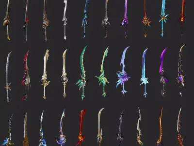 Pack With 30 Fantasy Swords - Part 06 Low-poly 3D model