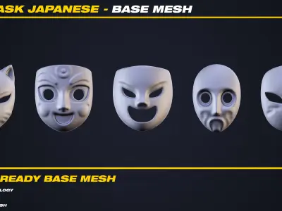 20 Mask Japanese Base Mesh - VOL 15 - Game Ready  Low-poly 3D model