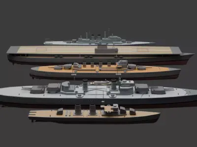 Low-poly Warship Package Low-poly 3D model