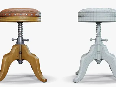 Stool Swivel Vintage Leather Low-poly 3D model