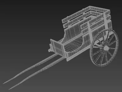 handcart wooden cart with wheels Low-poly 3D model