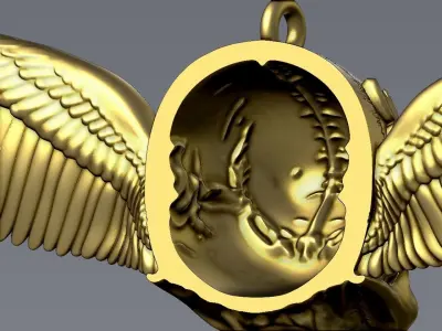 Ornamental Skull with Wings Pendant 3D print model