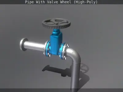 Pipe With Valve Wheel High-Poly  3D model