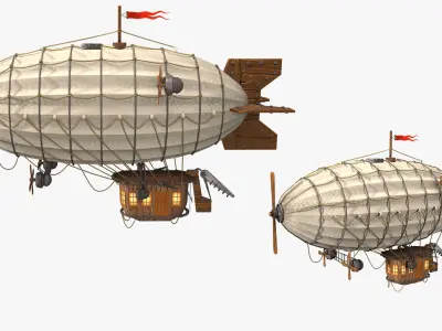 vintage airship high-poly textured 3D model