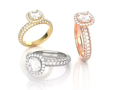 Cushion Halo Pave Engagement Ring  3D print model
