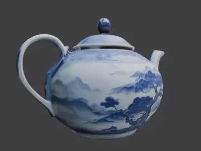 Blue White Porcelain Teapot Low-poly 3D model
