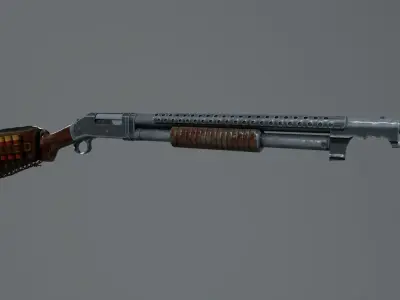 Old School Pump Action Shotgun Low-poly 3D model