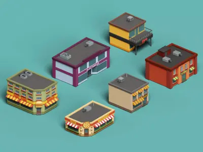 City Buildings Collection Part 1 Low-poly 3D model