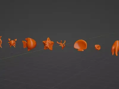 Set of 10 marine 3D icons Low-poly 3D model