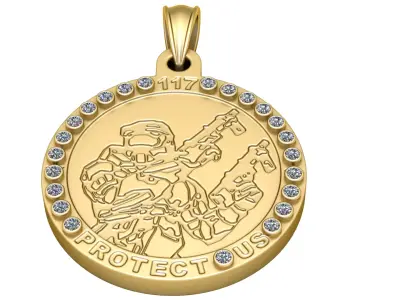 Diamond Halo Protect US Soldier Military Tribute Pendant 3D print model