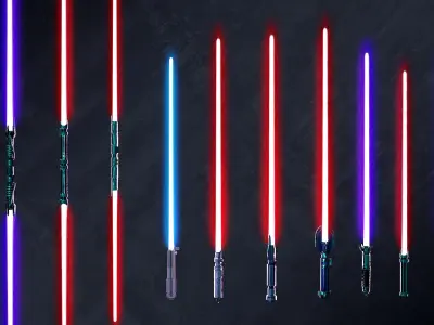 All StarWars Lightsabers Pack Low-poly 3D model