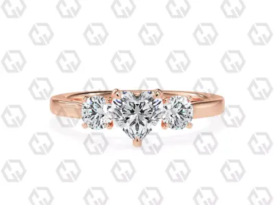Ring 114 Heart Shape Cathedral shank 3 stone ring with round 3D print model