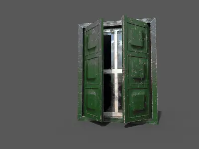 Old Green wood Windows Low-poly 3D model