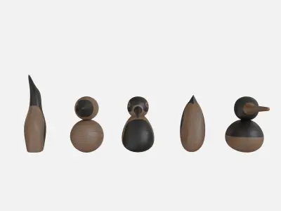 Wood birds collection 5 items Low-poly 3D model