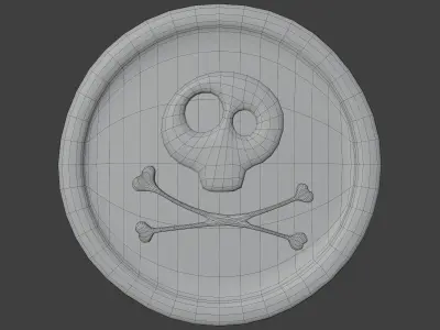 Golden Coin with Pirate Sign as Skull and Bones Low-poly 3D model