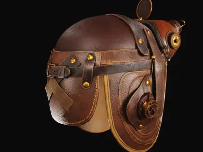 Steampunk Aviator Helmet Game-Ready PBR 3D Model  Low-poly 3D model
