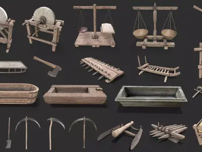 Medieval Environment Props 4 Farm Tools Pack 1 Low-poly 3D model