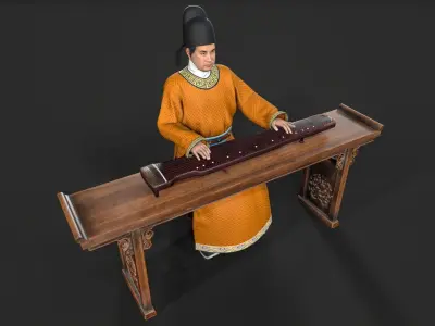 ancient china zither musical instrument Low-poly 3D model