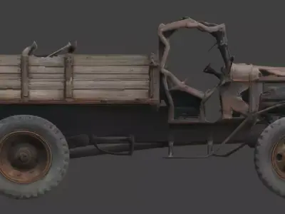 WWI Artillery Truck Wreckage 3d model Low-poly 3D model