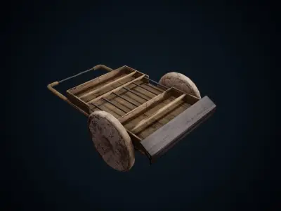 Cart model wooden medieval  Low-poly 3D model