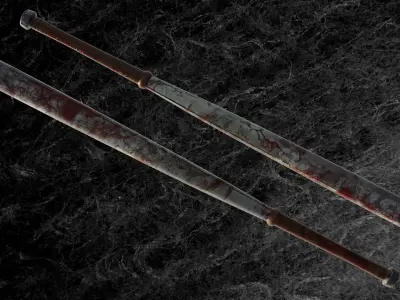 POST APOCALYPTIC MELEE WEAPON NAILED STEEL BAT BLOOD STAINED Low-poly 3D model