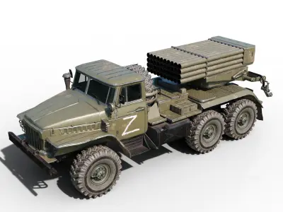 PBR 2 coatings  BM-21 Grad MRLS M1976 Ural Low-poly 3D model