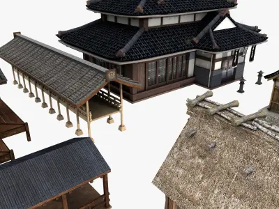 Ancient Japanese Village Collection Low-poly 3D model