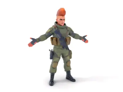 Military Mohawk Warrior Rigged and Animated Character Model Low-poly 3D model