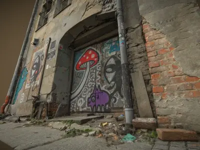 Facade of an abandoned narrow tenement house 3D model