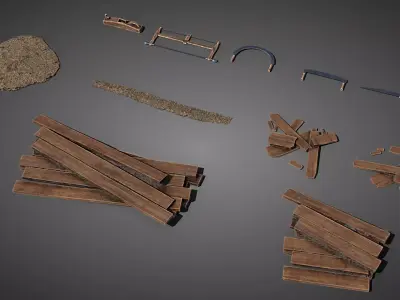 Medieval carpenter props Low-poly 3D model