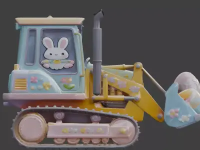 3D EASTER THEMED BULLDOZER WITH GIANT COLORFUL EGGS V01 Low-poly 3D model