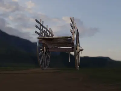 Bullock cart -ancient hand made  3D model