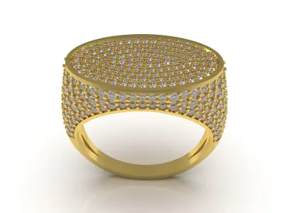 Antique Oval Signet Half Way Diamond Ring 3D print model