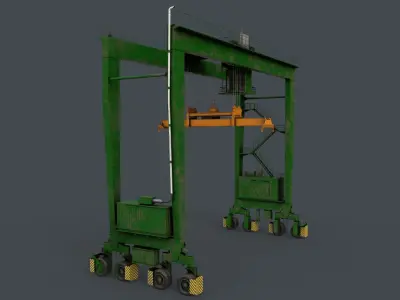 PBR Rubber Tyred Gantry Crane RTG V2 - Green Low-poly 3D model