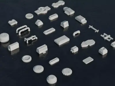 30 Greebles Low-poly 3D model