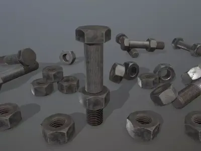 Bolts bolt and nut Low-poly 3D model 19