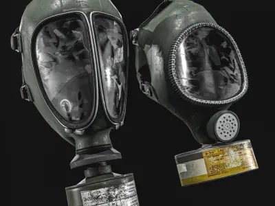 Full face Gas Mask Package Low-poly 3D model
