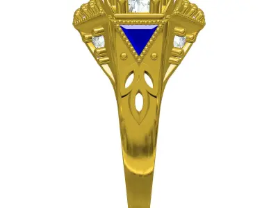 Four Diamond Antique Art Deco Style Ring 3D print model