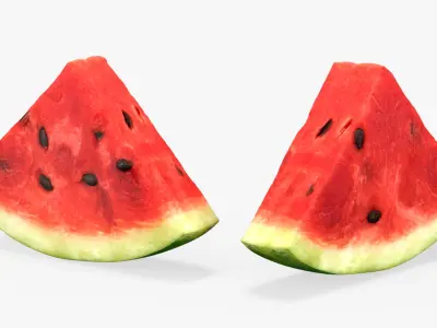 Fresh Watermelon with Half and Cut Slice 3D model