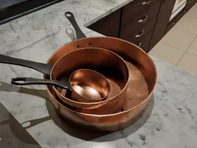 Copper Pot Set Low-poly 3D model