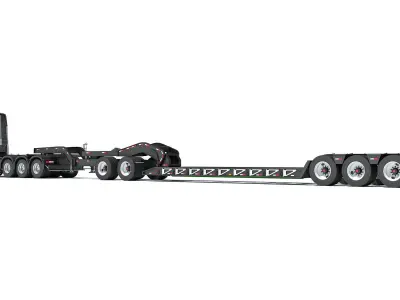 Semi Truck with Lowboy Trailer 3D model