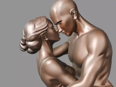 Bronze Embracing Couple Sculpture 3D model