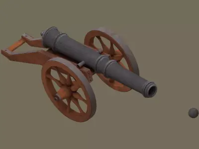 Medieval cannon Low-poly 3D model 2