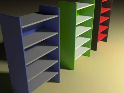 bookcase different colored bookshelves in row 3D model