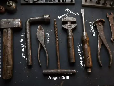 Realistic Vintage Workshop Tools Low-poly 3D model