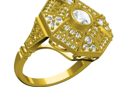 Antique Designer Art Deco Style Ring for Women 3D print model
