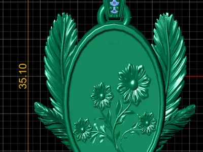 floral engraved gold pendant 3D print model