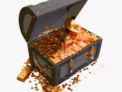 Treasure Chest With Gold and Gems M1 3D model